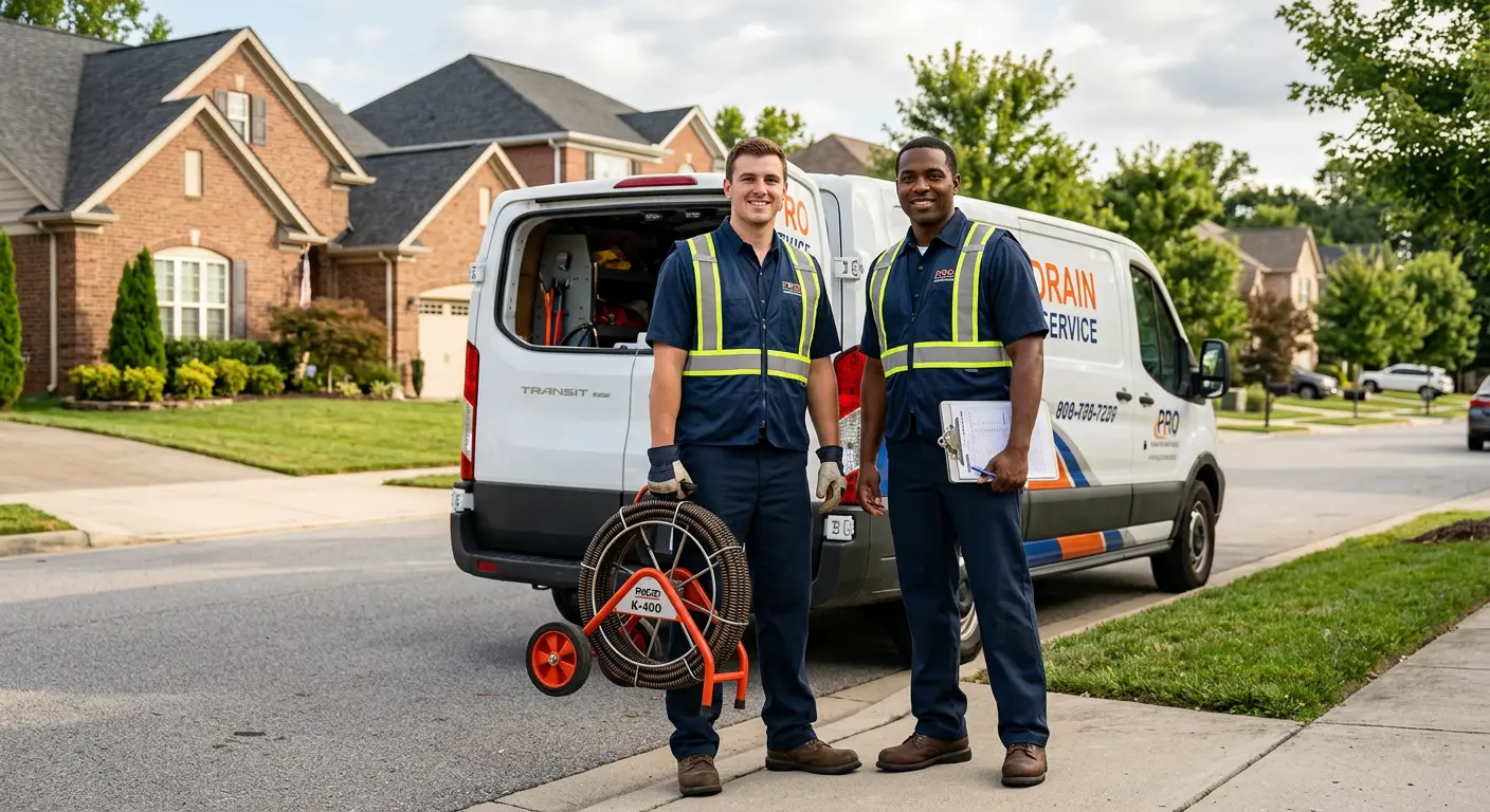 Sewer and drain service team with equipment ready for work in Lantana
